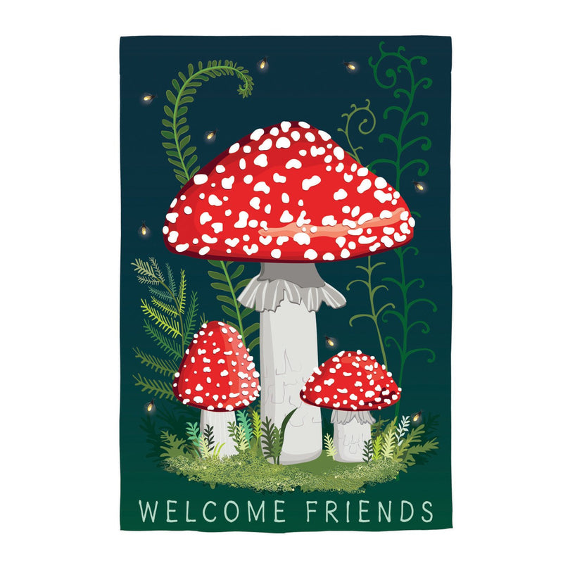 Evergreen Flag,Welcome Friends Mushroom Garden Linen Garden Flag,12.5x0.2x18 Inches