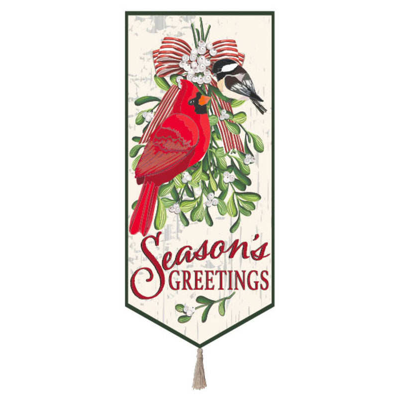 Evergreen Flag,Mistletoe and Cardinal Everlasting Impression Textile Decor,12.5x0.13x28 Inches