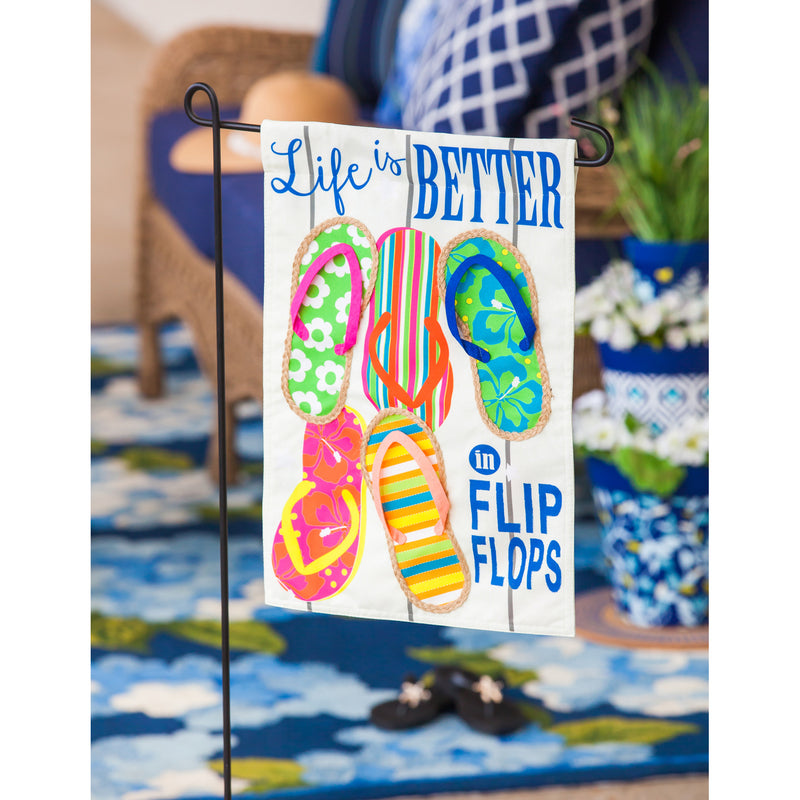 Evergreen Flag,Life Is Better In Flip Flops Garden Linen Flag,12.5x18x0.25 Inches