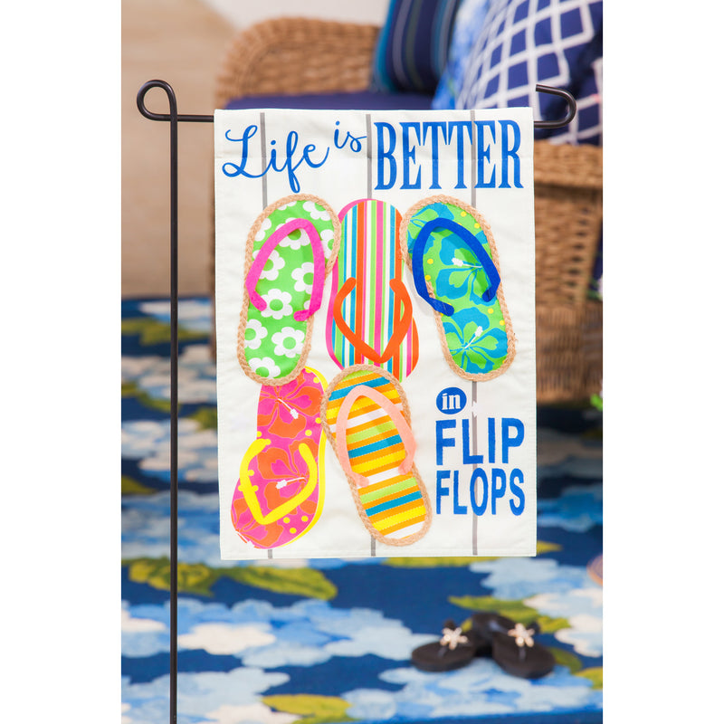 Evergreen Flag,Life Is Better In Flip Flops Garden Linen Flag,12.5x18x0.25 Inches