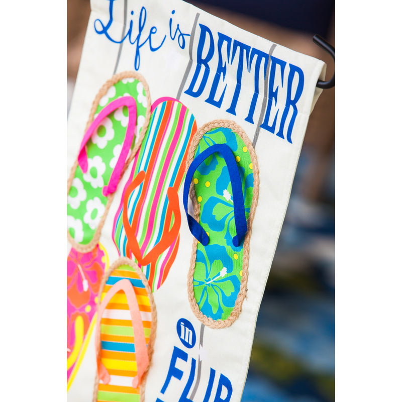 Evergreen Flag,Life Is Better In Flip Flops Garden Linen Flag,12.5x18x0.25 Inches