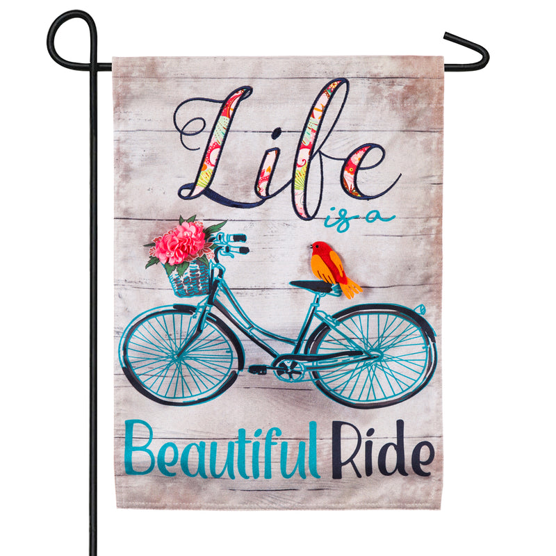 Evergreen Flag,Life is a Beautiful Ride Garden Linen Flag,12.5x18x0.25 Inches