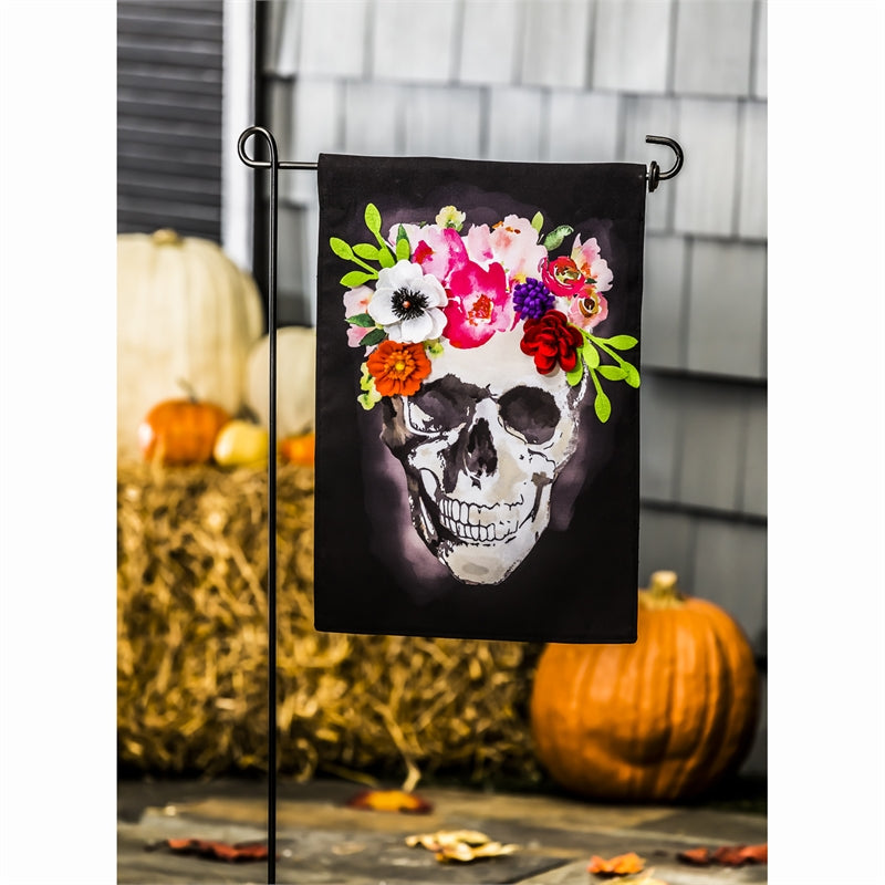 Evergreen Flag,Floral Crowned Skull Garden Linen Flag,12.5x0.03x18 Inches