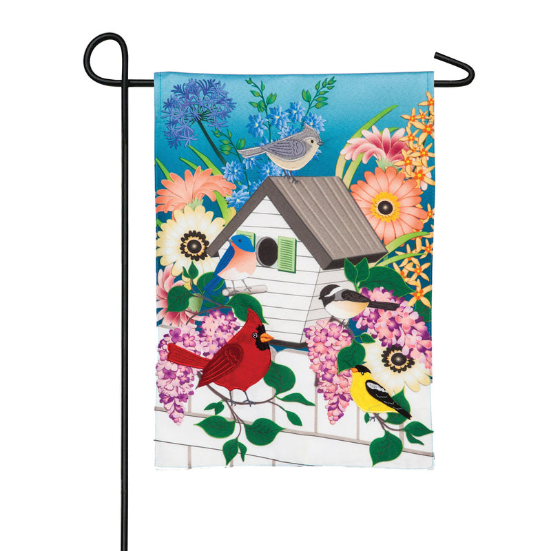 Evergreen Flag,Song Bird Floral Garden Linen Flag,12.5x0.2x18 Inches