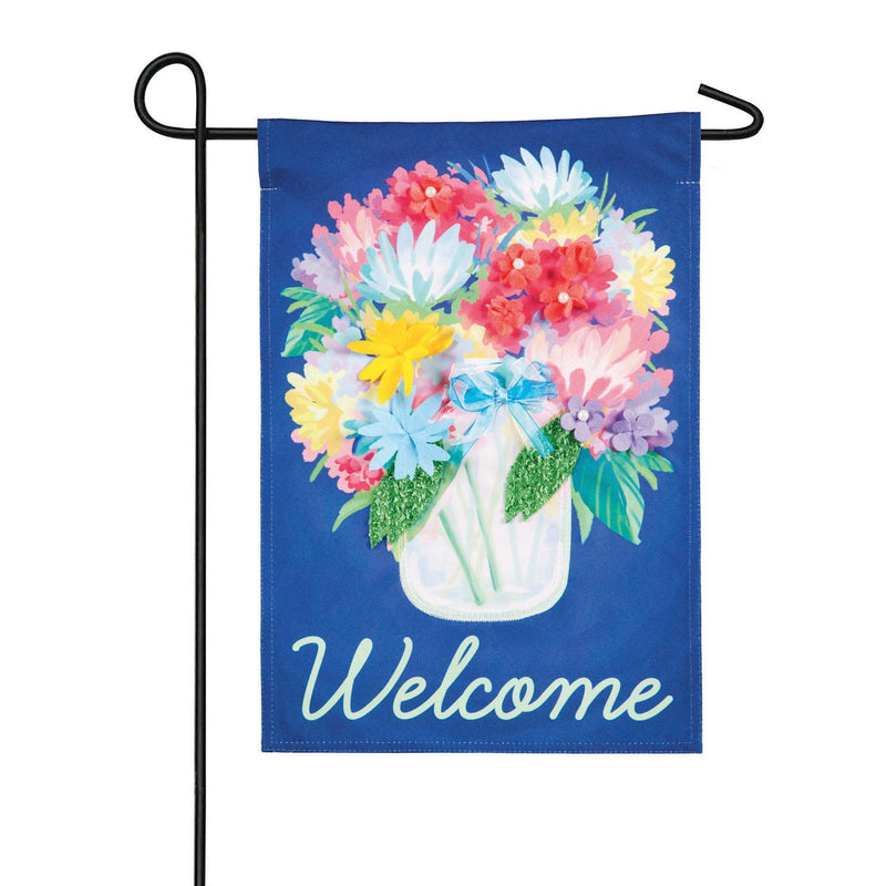 Evergreen Flag,Floral Mason Jar Garden Linen Flag,12.5x0.2x18 Inches