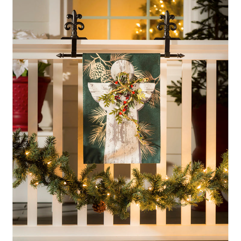 Evergreen Flag,Woodgrain Angel Garden Linen Flag,12.5x18x0.2 Inches