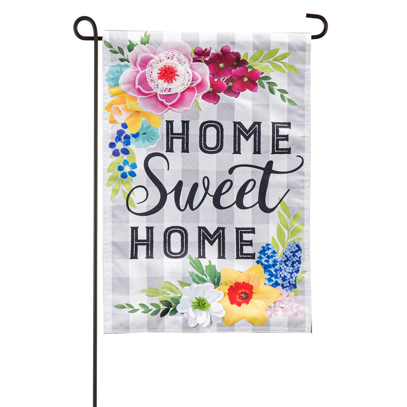 Evergreen Flag,Home Sweet Home Plaid Floral Garden Linen Flag,12.5x0.2x18 Inches