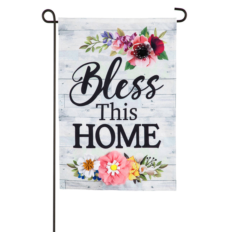 Shiplap Floral Bless This Home Garden Linen Flag,14l9472