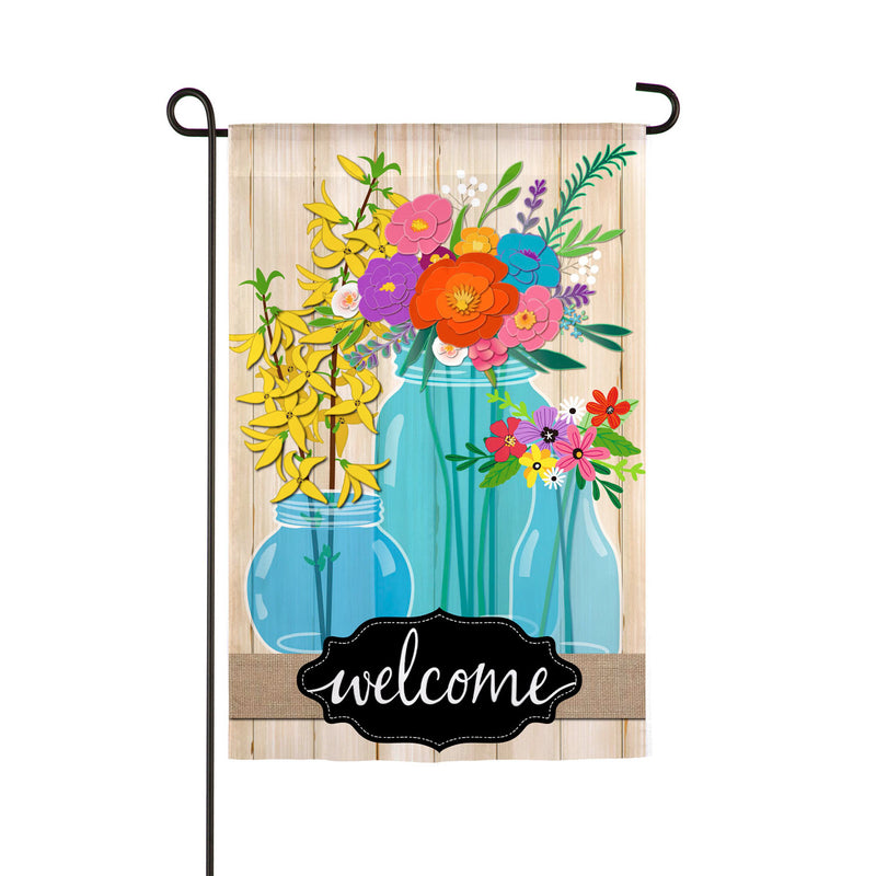 Evergreen Flag,Blue Glass Floral Welcome Garden Linen Flag,12.5x0.2x18 Inches