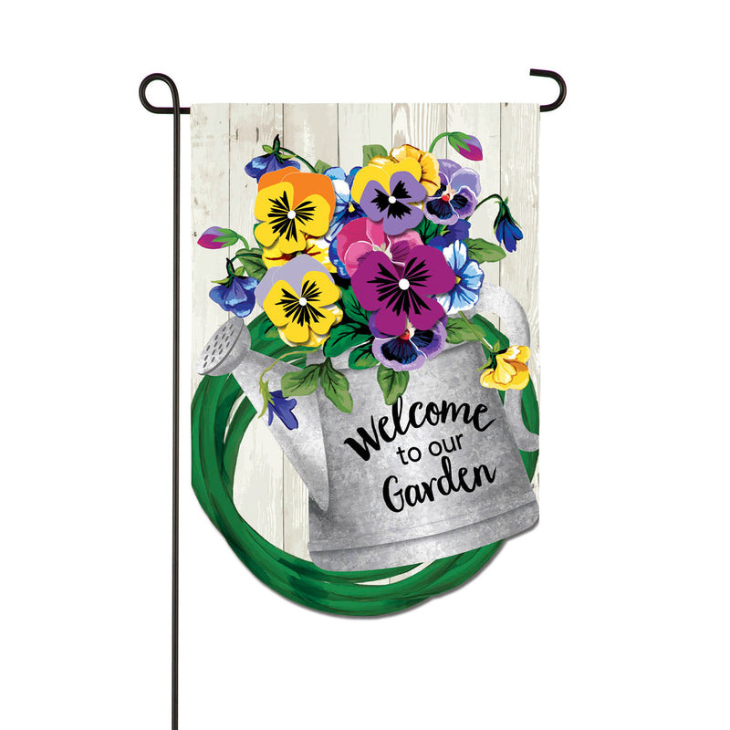 Evergreen Flag,Shaped Pansy Watering Can Garden Linen Flag,12.5x0.2x18 Inches