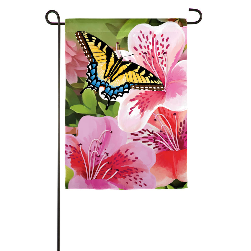 Evergreen Flag,Butterflies and Azaleas Garden Linen Flag,12.5x0.2x18 Inches