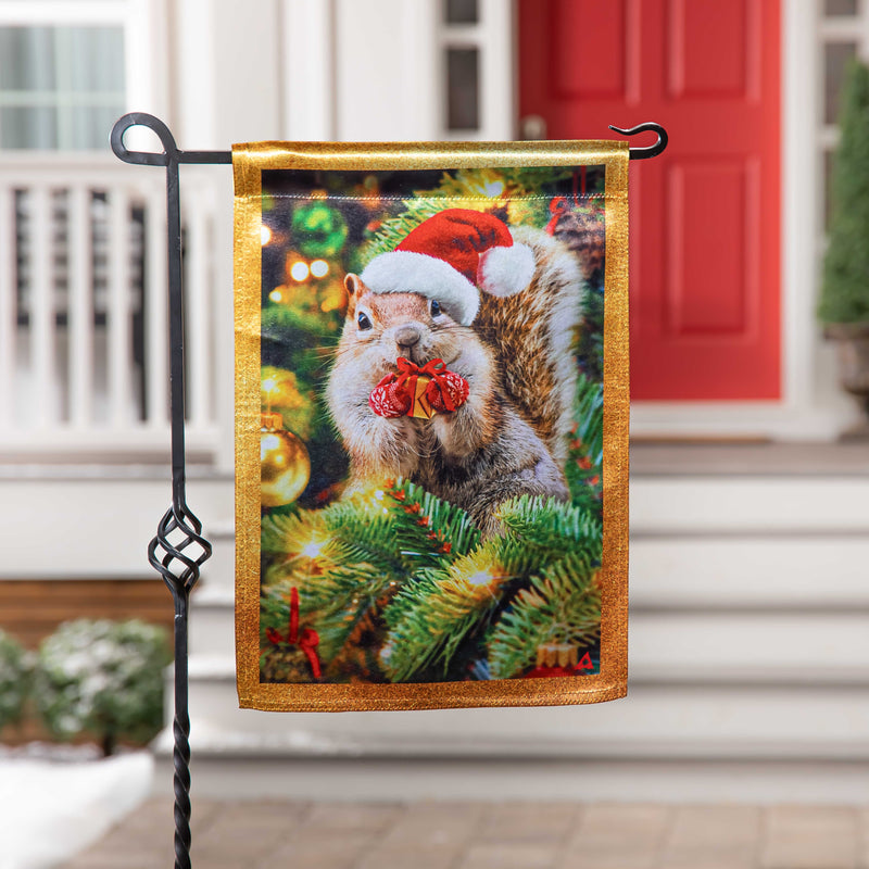 Evergreen Flag,Santa Squirrel Lustre Garden Flag,13x0.05x18 Inches