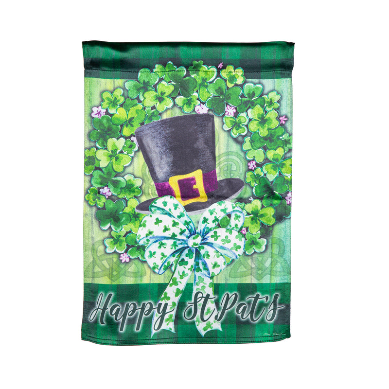 Evergreen Flag,Saint Patrick's Lucky Hat Wreath Lustre Garden Flag,12.5x0.05x18 Inches