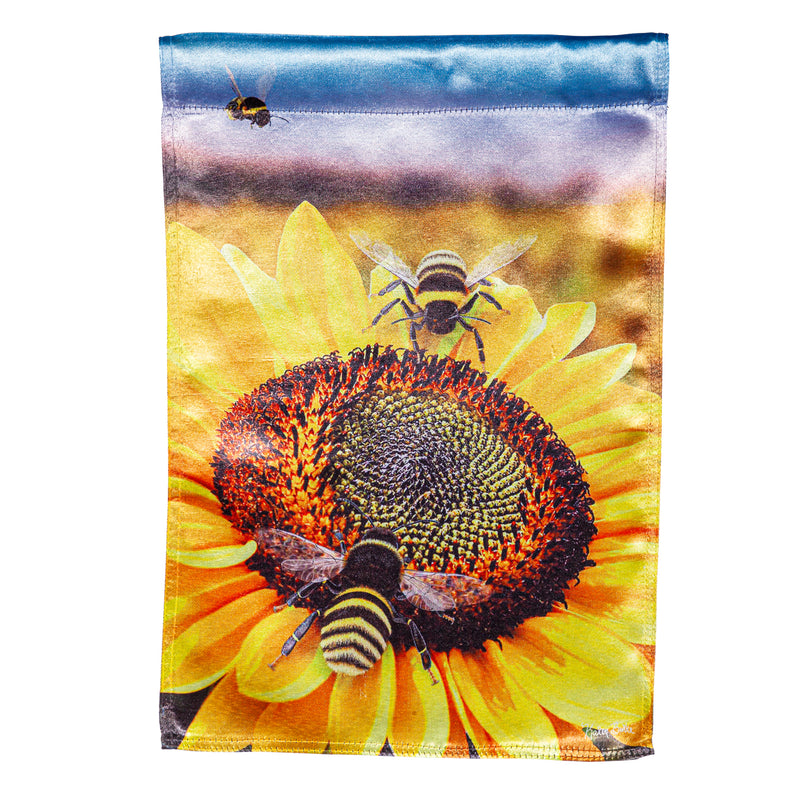 Evergreen Flag,Bees on the Sunflower Luster Garden Flag,12.5x0.05x18 Inches