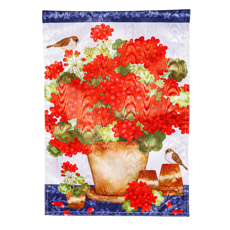 Evergreen Flag,Red Geraniums Moire Garden Flag,12.5x0.2x18 Inches