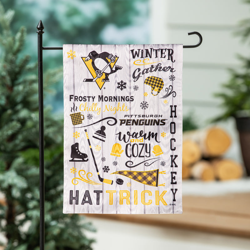 Evergreen Flag,Pittsburgh Penguins, Moire Flag, GDN, Fall Seasonal,12.5x0.2x18 Inches