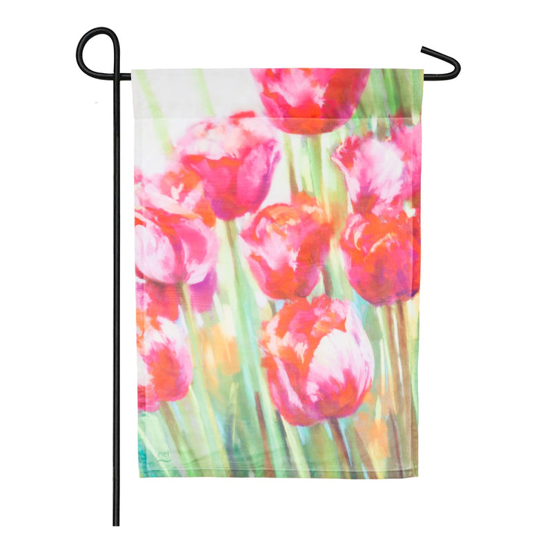 Evergreen Flag,Pink Tulips Garden Organza Flag,12.5x18x0.1 Inches