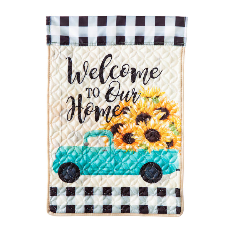 Evergreen Flag,Mint Sunflower Truck Garden Quilted Flag,18x12.5x0.2 Inches