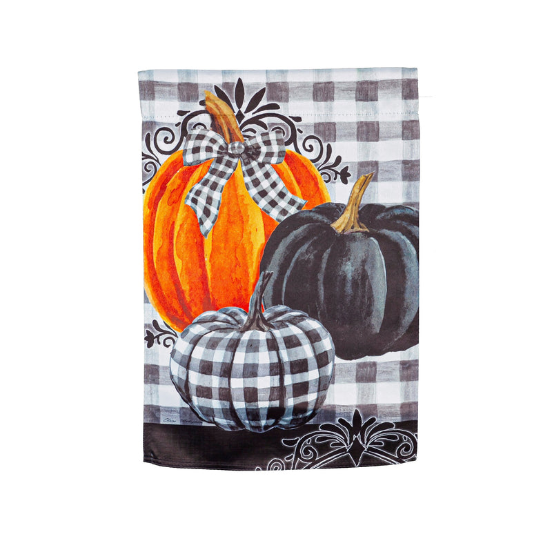 Evergreen Flag,Pumpkin Check Garden Suede Flag,12.5x18x0.02 Inches