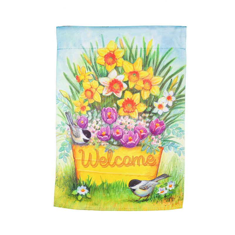 Yellow Bucket  Welcome Garden Suede Flag, 18"x12.5"inches