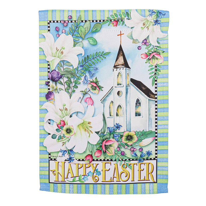Evergreen Flag,Easter Church with Flowers Garden Suede Flag,12.5x0.02x18 Inches