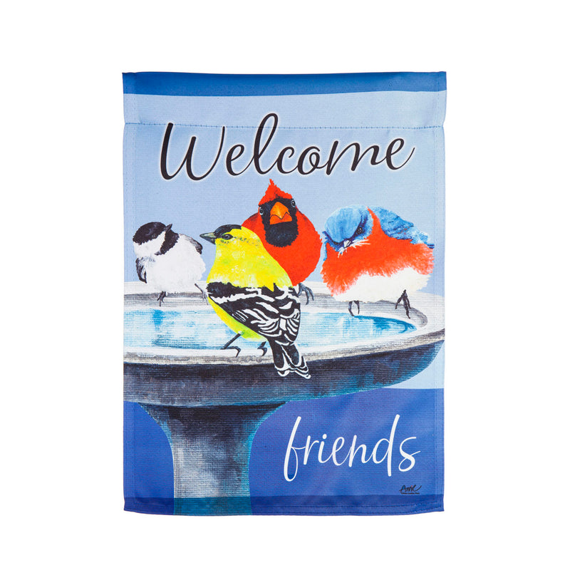 Bird Bath Friends Garden Suede Flag,14s10292