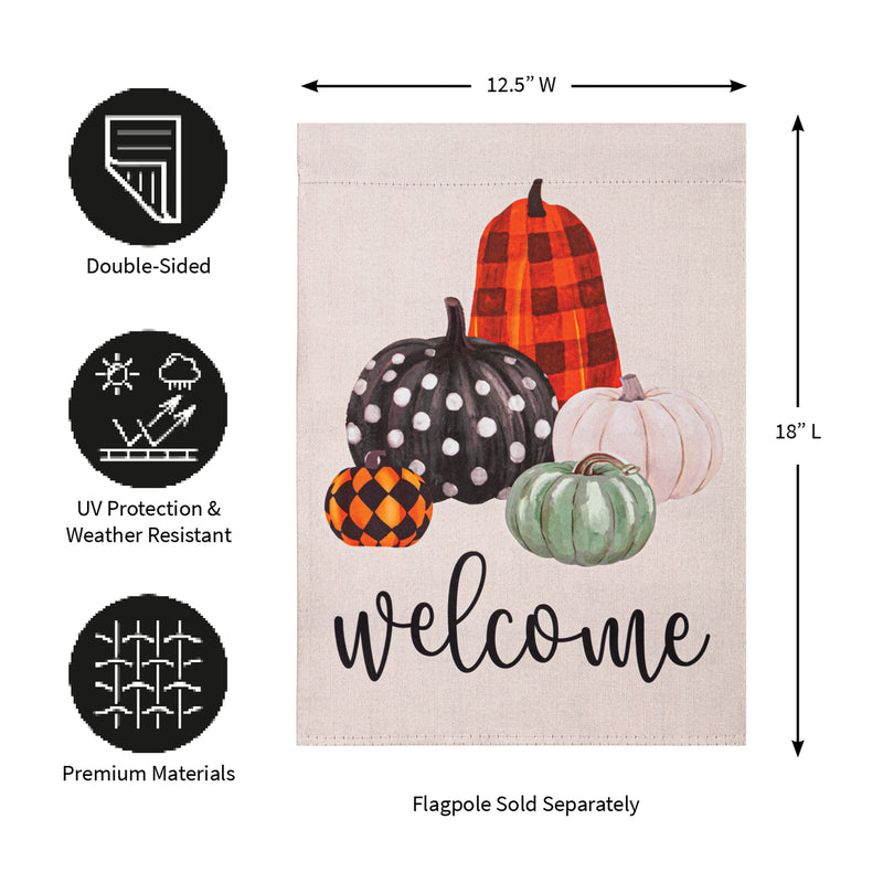 Evergreen Flag,Mixed Pattern Pumpkins "Welcome" Garden Suede Flag, SNL,12.5x0.02x18 Inches