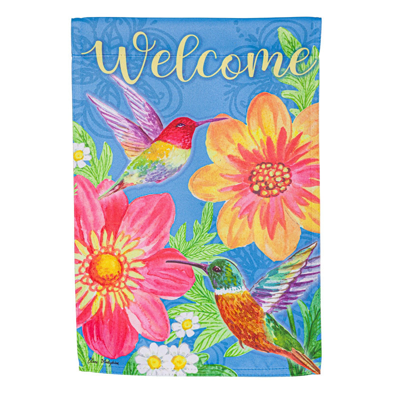 Evergreen Flag,Colorful Hummingbird and Flowers Suede Garden Flag,12.5x0.02x18 Inches