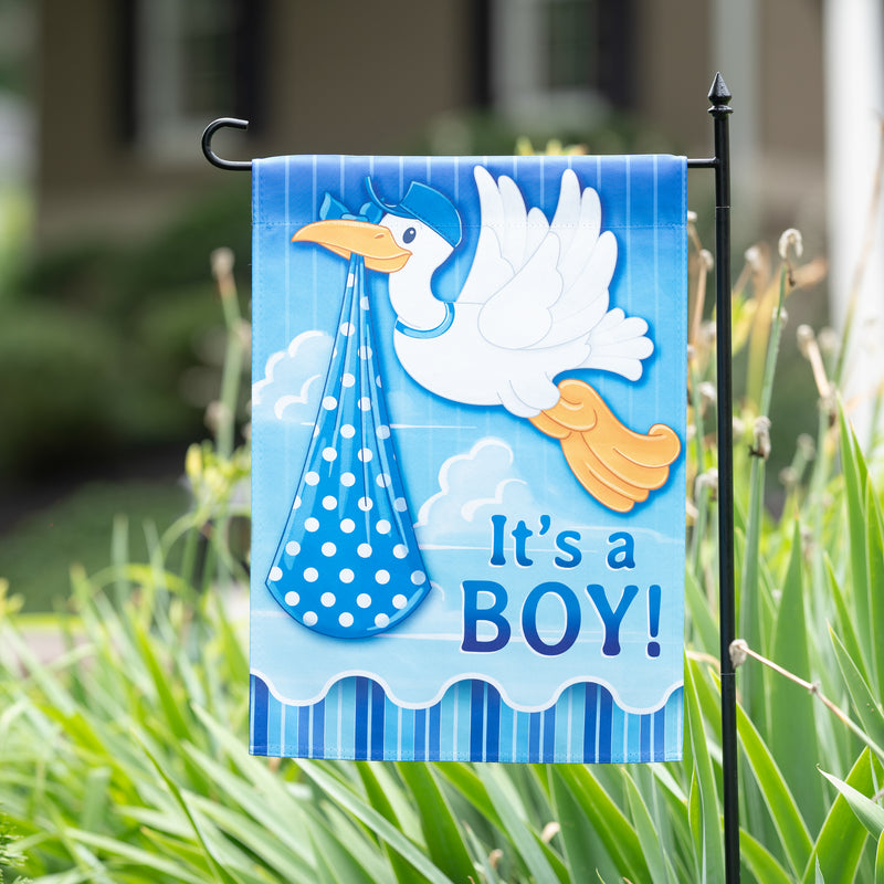 Evergreen Flag,Stork with Special Delivery Suede Garden Flag, Boy,0.02x12.5x18 Inches