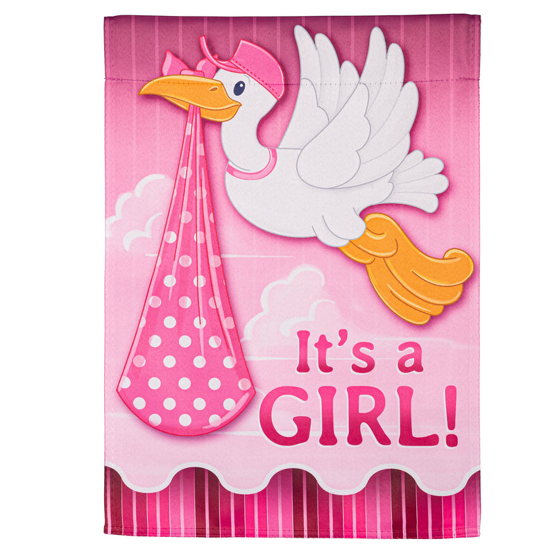 Evergreen Flag,Stork with Special Delivery Suede Garden Flag, Girl,0.02x12.5x18 Inches