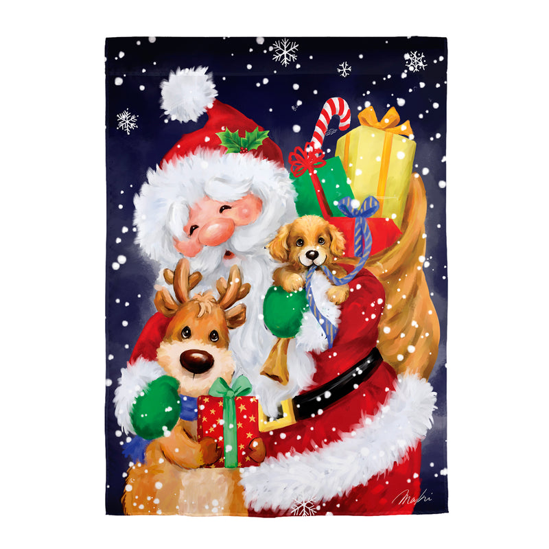 Evergreen Flag,Santa, Reindeer and Puppy Suede Garden Flag,12.5x0.02x18 Inches