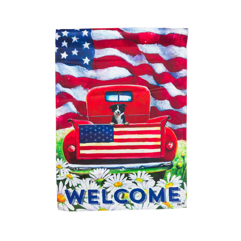 Evergreen Flag,Garden Sub Suede Patriotic Pup Truck Flag,12.5x0.15x18 Inches