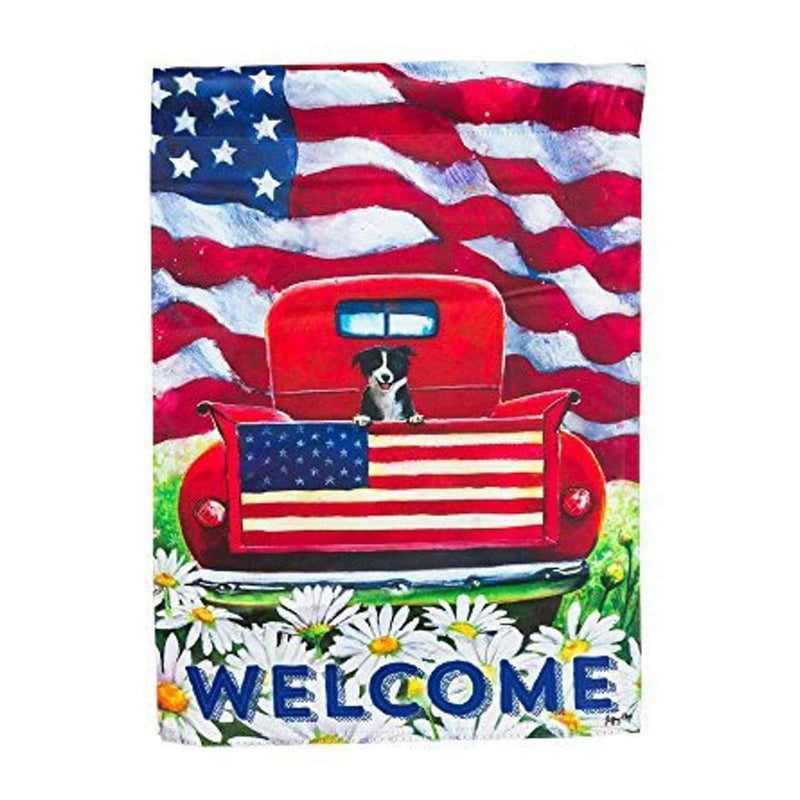 Evergreen Flag,Garden Sub Suede Patriotic Pup Truck Flag,12.5x0.15x18 Inches