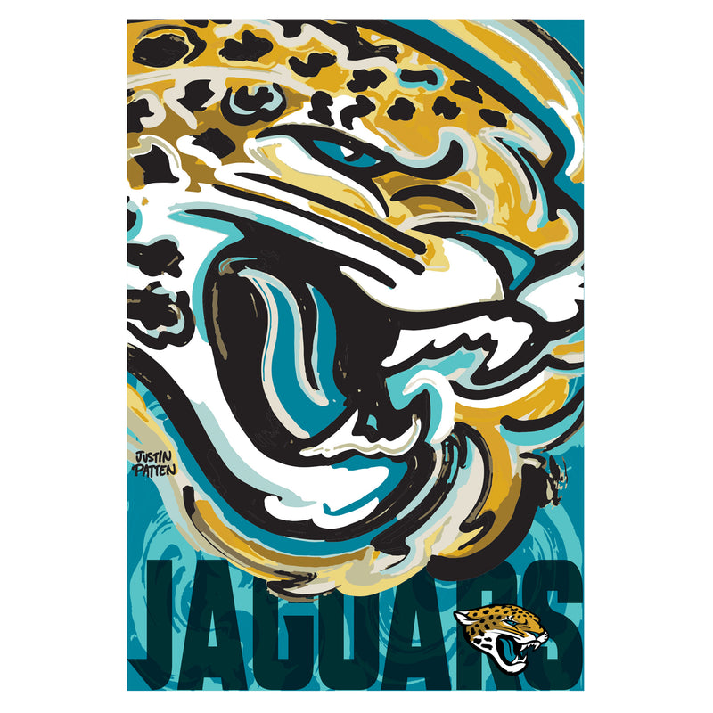 Evergreen Flag,Jacksonville Jaguars, Suede GDN, Justin Patten Logo,12.5x0.1x18 Inches