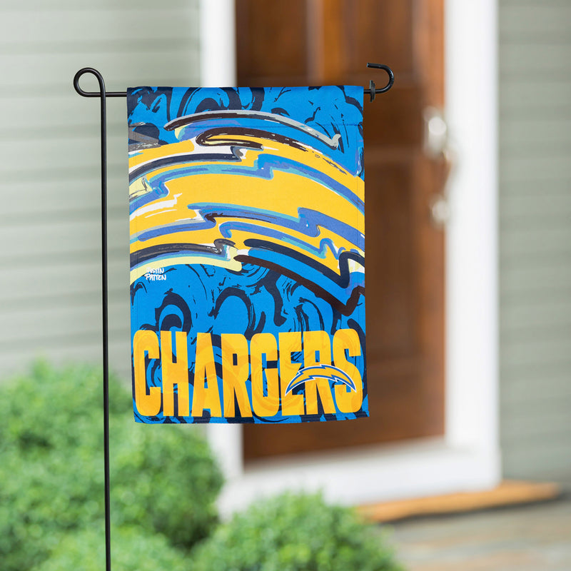 Evergreen Flag,Los Angeles Chargers, Suede GDN, Justin Patten Logo,12.5x0.1x18 Inches