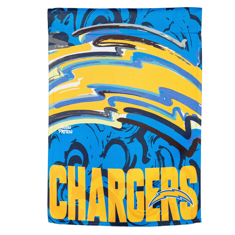 Evergreen Flag,Los Angeles Chargers, Suede GDN, Justin Patten Logo,12.5x0.1x18 Inches
