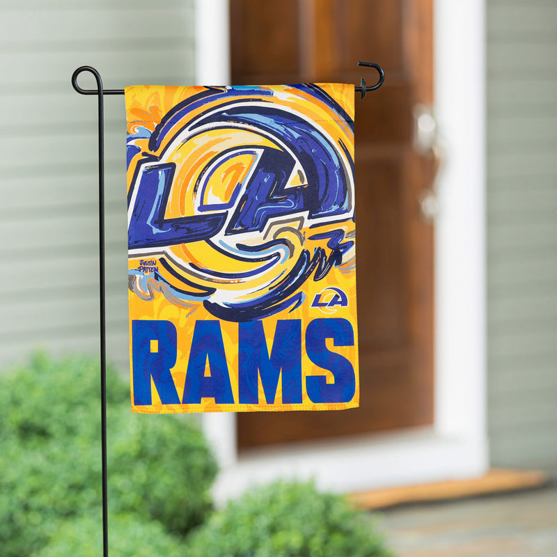 Evergreen Flag,Los Angeles Rams, Suede GDN, Justin Patten Logo,12.5x0.1x18 Inches
