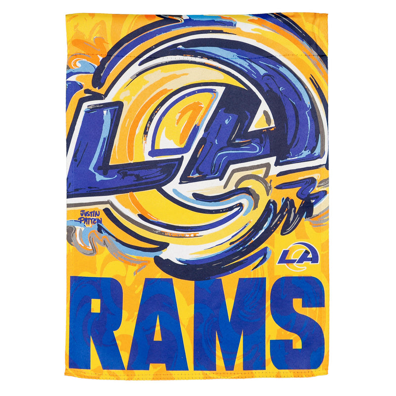 Evergreen Flag,Los Angeles Rams, Suede GDN, Justin Patten Logo,12.5x0.1x18 Inches