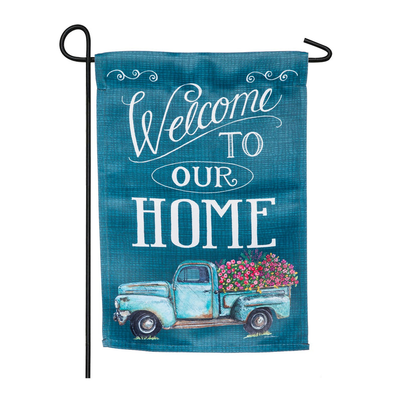 Evergreen Flag,Floral Truck Welcome Garden Suede Flag,18x12.5x0.01 Inches