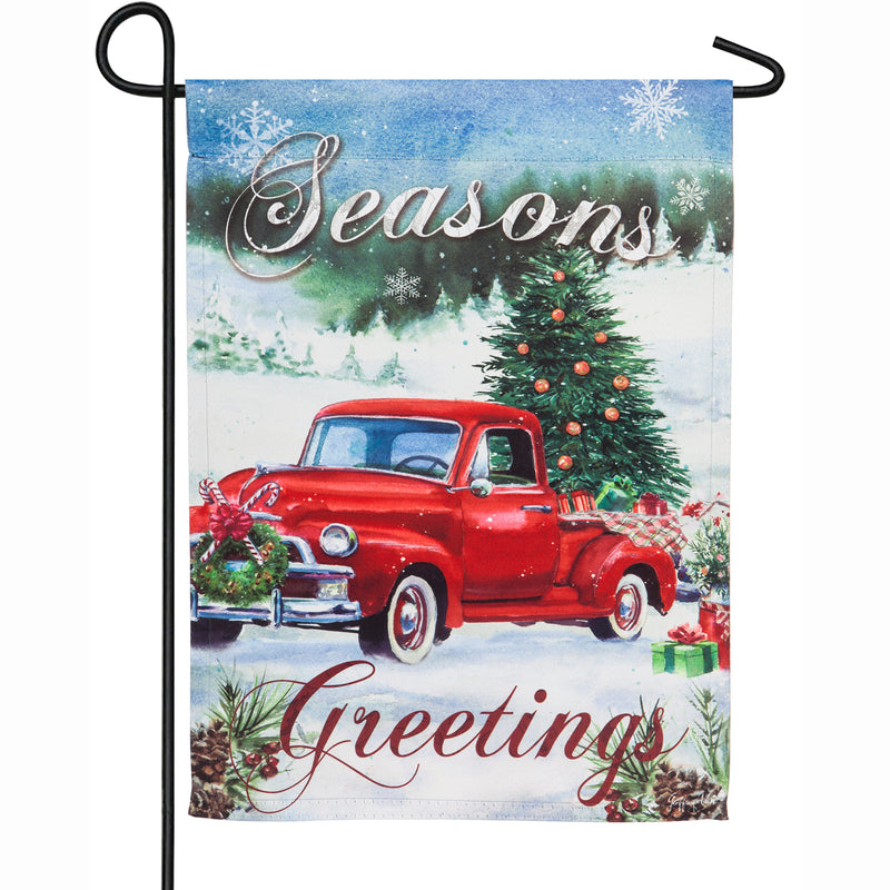 Christmas Farm Pickup Garden Suede Flag, 12.5"x18"inches
