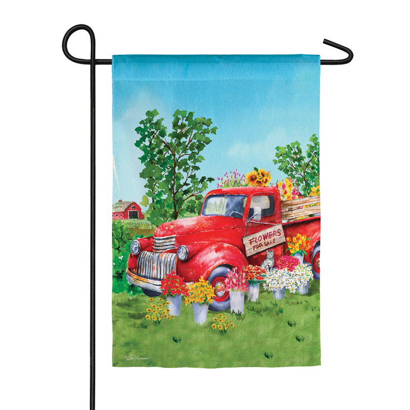 Evergreen Flag,Red Flower Truck Garden Suede Flag,12.5x0.02x18 Inches