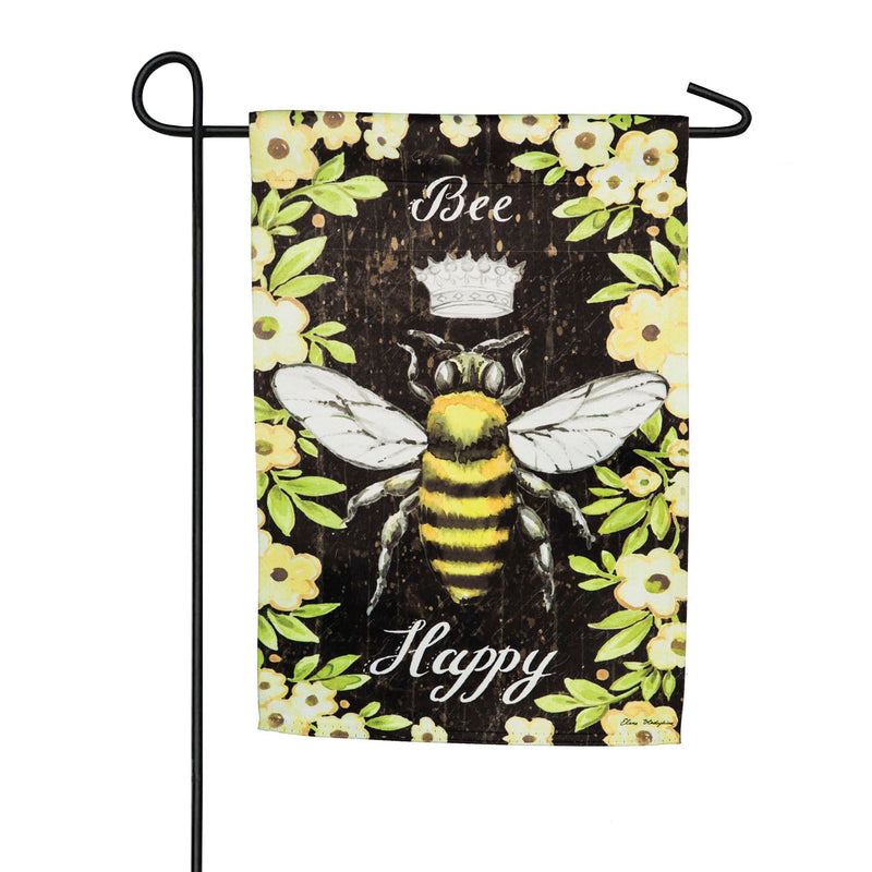 Evergreen Flag,Bee Happy Queen Bee Garden Suede Flag,12.5x0.02x18 Inches