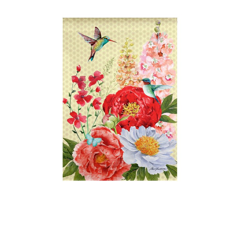 Evergreen Flag,Hummingbirds and Peonies Garden Suede Flag,18x12.5x0.02 Inches