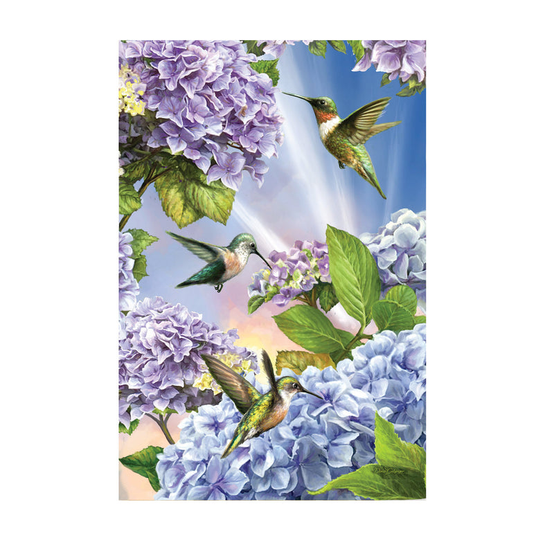 Evergreen Flag,Hummingbirds and Hydrangeas Garden Suede Flag,18x12.5x0.02 Inches