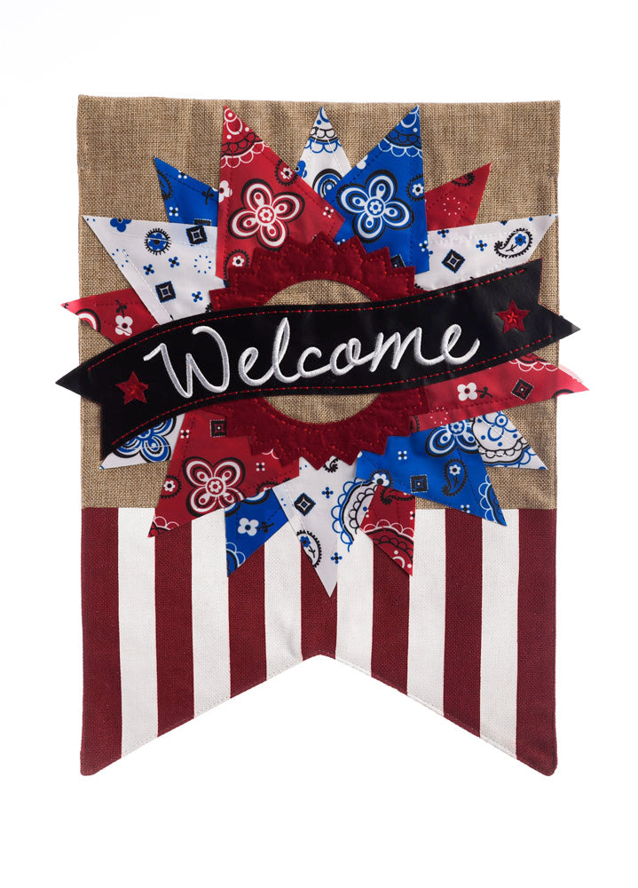 Evergreen Patriotic Banner Welcome Garden Burlap Flag, 18'' x 12.5'' inches