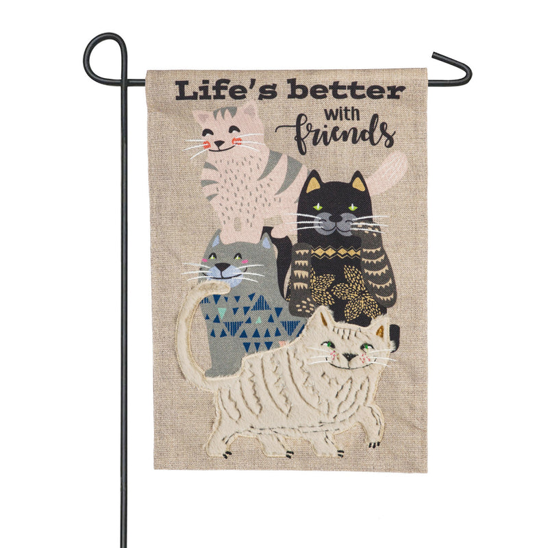Evergreen Life's Better with Cat Friends Garden Burlap Flag, 18'' x 12.5'' inches