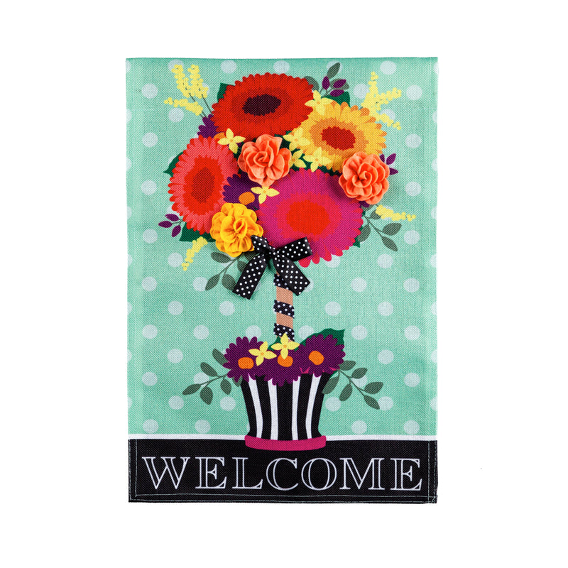 Floral Topiary Garden Burlap Flag,14b9718