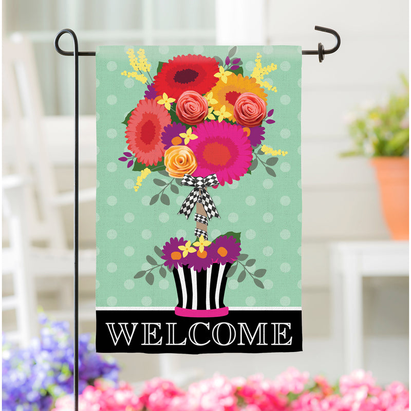 Floral Topiary Garden Burlap Flag,14b9718