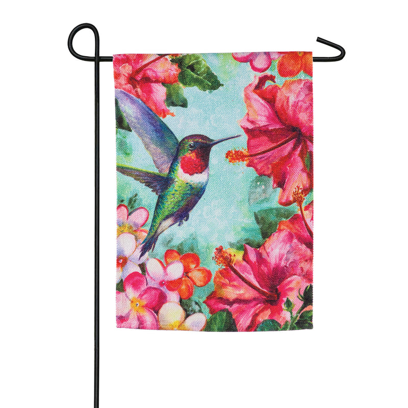 Evergreen Hummingbird and Hibiscus Garden Textured Suede Flag, 18'' x 12.5'' inches