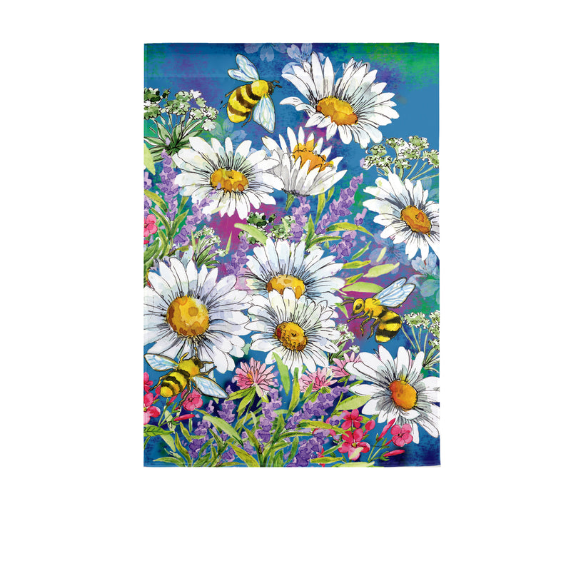 Evergreen Watercolor Daisies Garden Textured Suede Flag, 18'' x 12.5'' inches